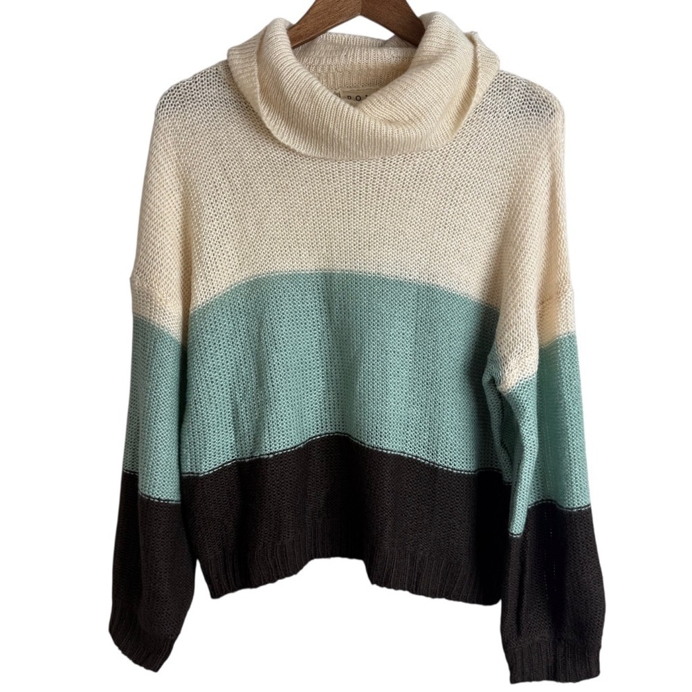 POL Color block Oversized Cowl Neck Sweater Cozy Knit Pullover Size Small
